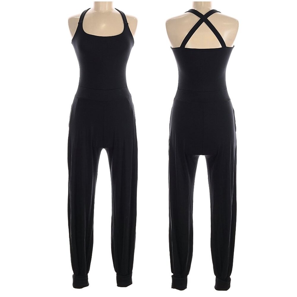 Aria Lattner EcoVero Everyday Black Cuffed Criss Cross Straps Black Jumpsuit